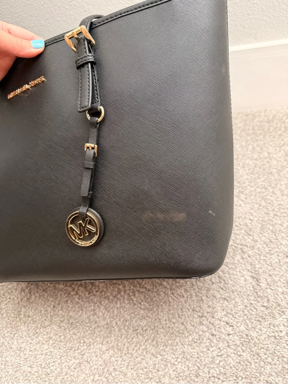MICHAEL KORS Black Tote with Gold Hardware and MK Charm
